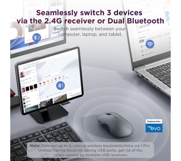 LENOVO 700 Wireless Keyboard Mouse Luna Grey - Image 4