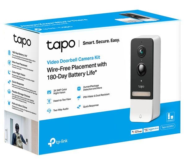 TP-LINK Tapo D230S1 2K 5 MP WiFi Video Doorbell with Chime - White - Image 2