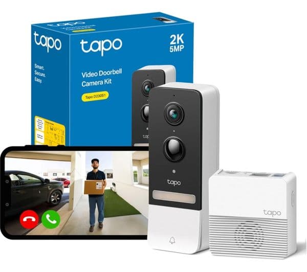 TP-LINK Tapo D230S1 2K 5 MP WiFi Video Doorbell with Chime - White - Image 5