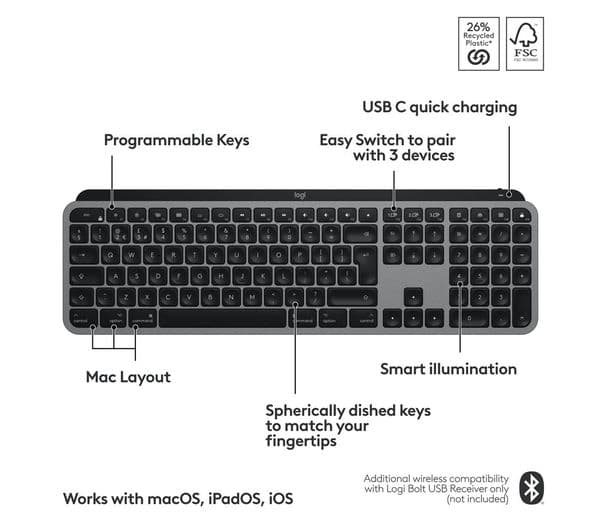 Logitech MX Keys S Mac Keyboard Space Grey - Image 6