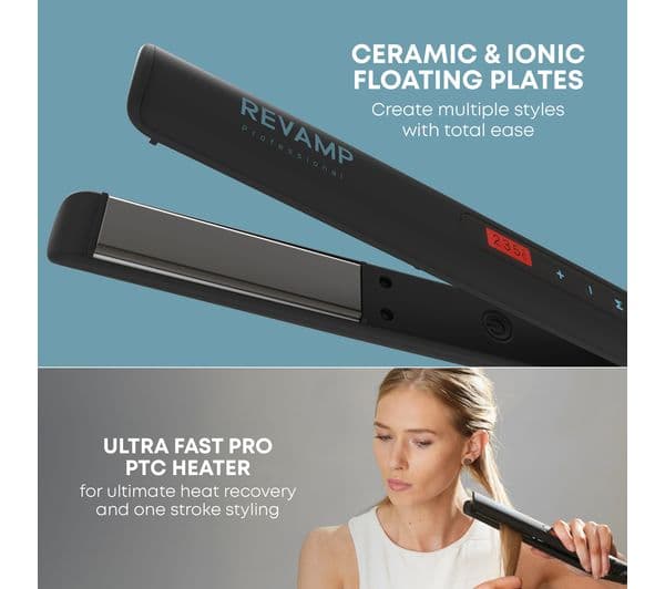 REVAMP Touch Digital Ceramic Hair Straightener - Black - Image 6
