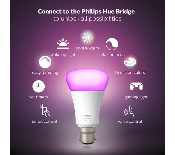 PHILIPS HUE White & Colour Ambiance Smart Lighting Starter Kit with Bridge - B22 - Image 5