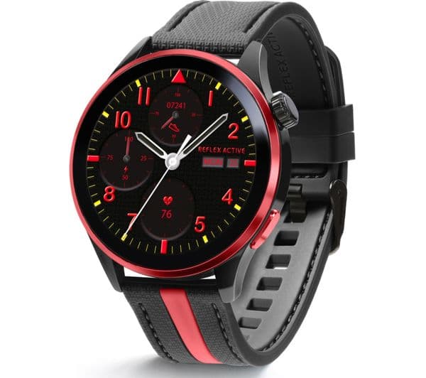 REFLEX ACTIVE Series 54 Smart Watch - Black with Black & Red Silicone Strap - Image 1