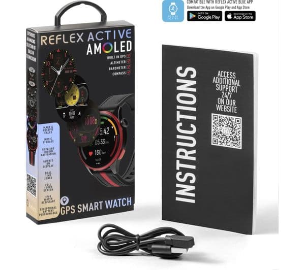 REFLEX ACTIVE Series 54 Smart Watch - Black with Black & Red Silicone Strap - Image 2