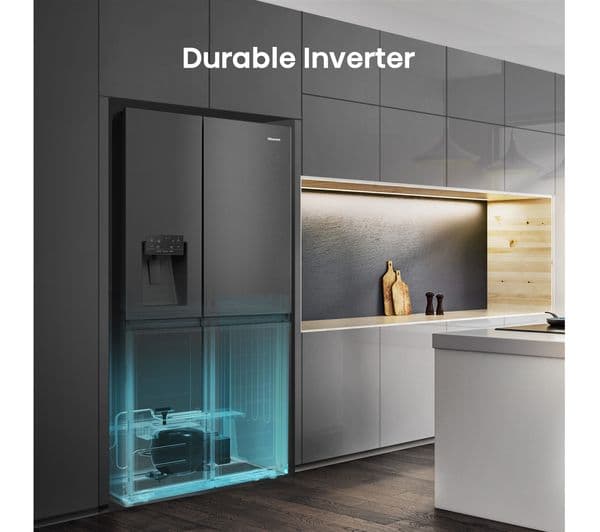 HISENSE PureFlat Infinite RS818N4TFE American-Style Smart Fridge Freezer - Black Stainless Steel - Image 3