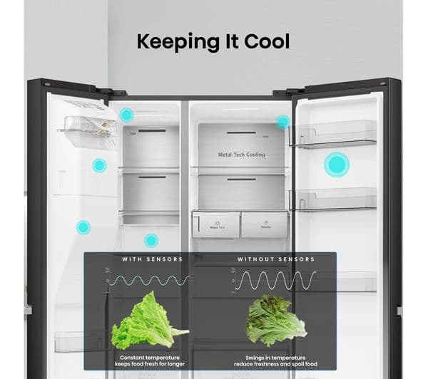 HISENSE PureFlat Infinite RS818N4TFE American-Style Smart Fridge Freezer - Black Stainless Steel - Image 5