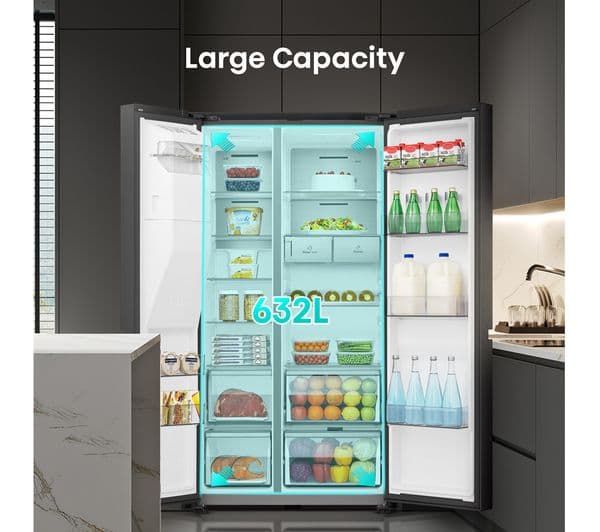 HISENSE PureFlat Infinite RS818N4TFE American-Style Smart Fridge Freezer - Black Stainless Steel - Image 6