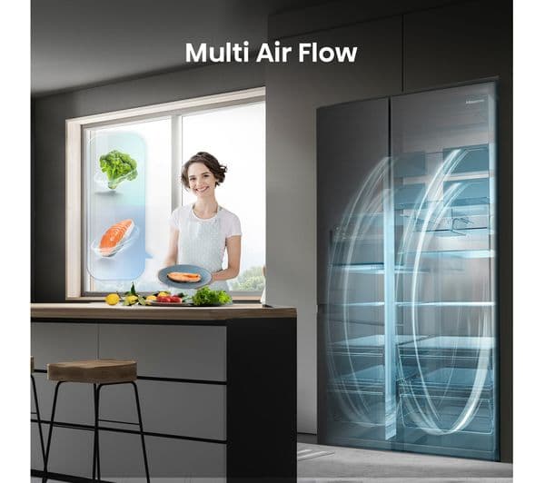 HISENSE PureFlat Infinite RS818N4TFE American-Style Smart Fridge Freezer - Black Stainless Steel - Image 8