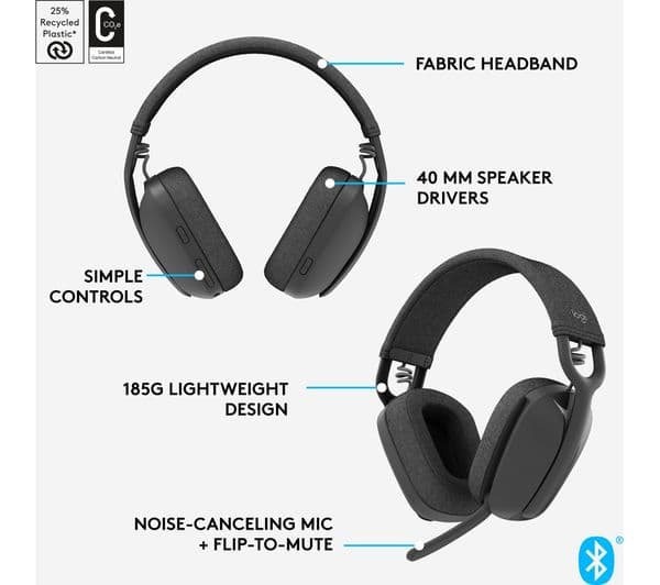 LOGITECH Zone Vibe 100 Wireless Headset - Graphite - Image 7