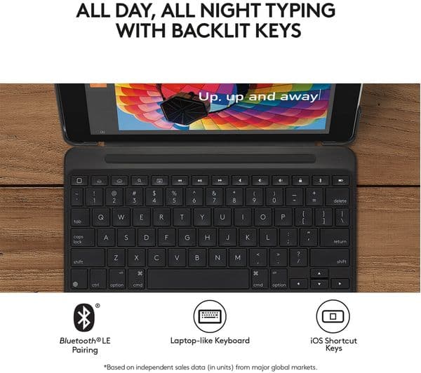 LOGITECH Slim Combo 9.7" iPad Case & Keyboard - Black - Image 4