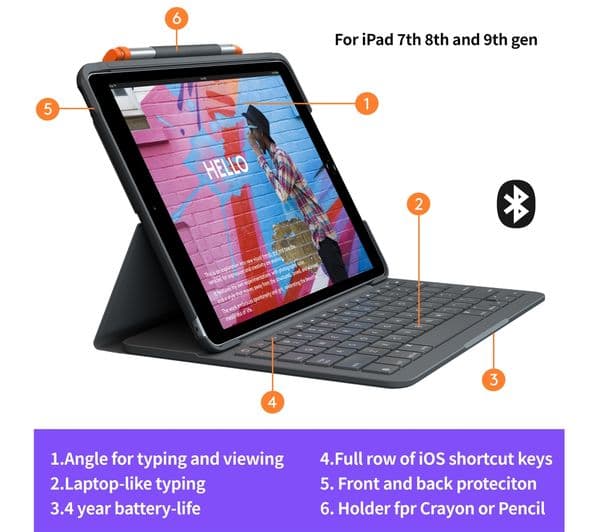 LOGITECH iPad Slim 10.2" Keyboard Folio Case - Black - Image 7
