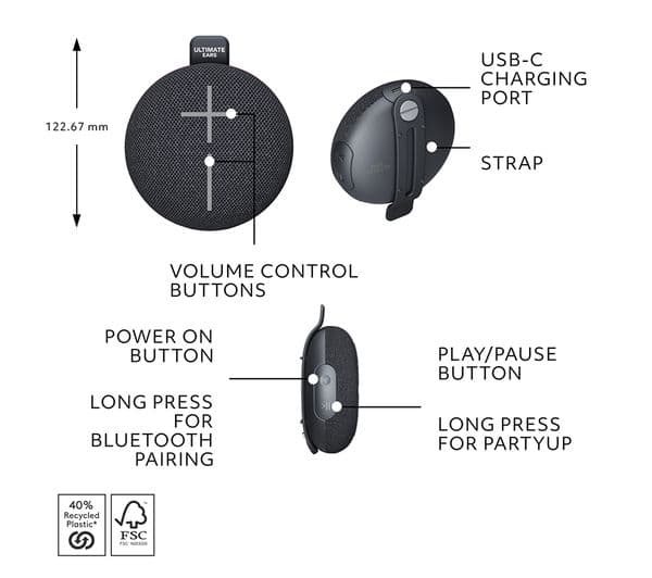 ULTIMATE EARS MINIROLL Portable Bluetooth Speaker - Black - Image 7