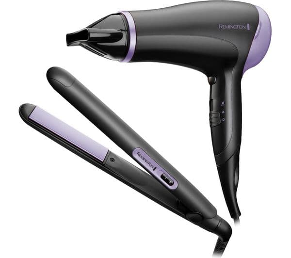 REMINGTON D3016GP Style Essentials Hair Dryer & Hair Straightener Set - Black & Purple - Image 1