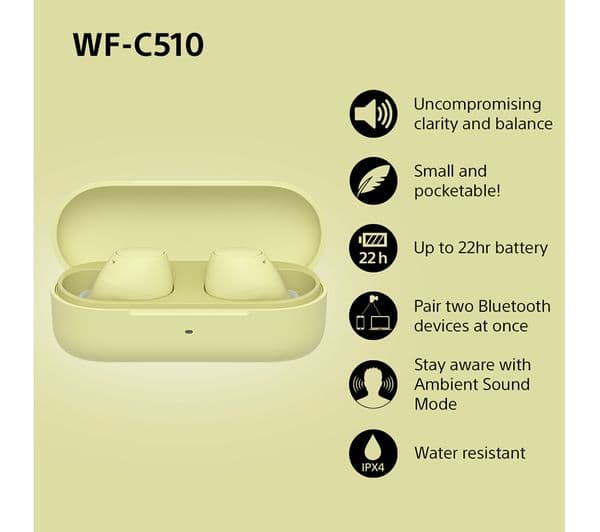 Sony WF-C510 Earbuds Yellow - Image 3