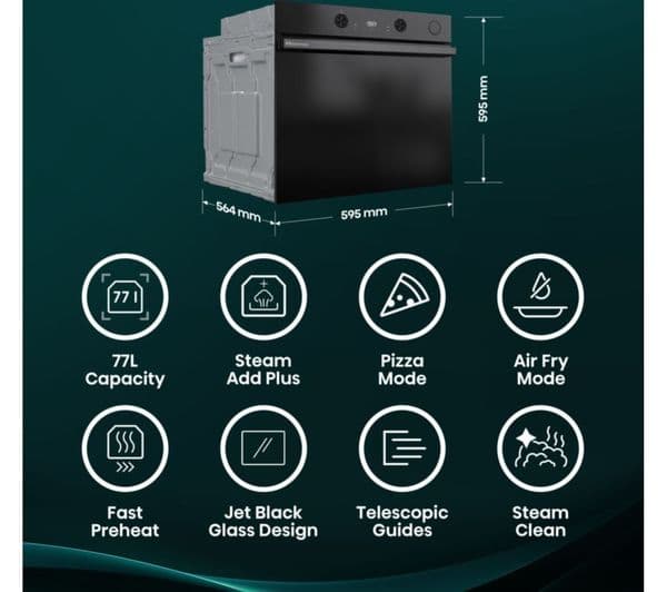HISENSE Hi4 BlackLine BSA66226ADBGUK Electric Steam Oven - Jet Black - Image 2