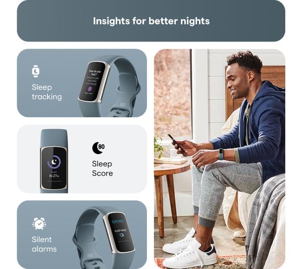 FITBIT Charge 5 Fitness Tracker - Steel Blue, Universal - Image 4