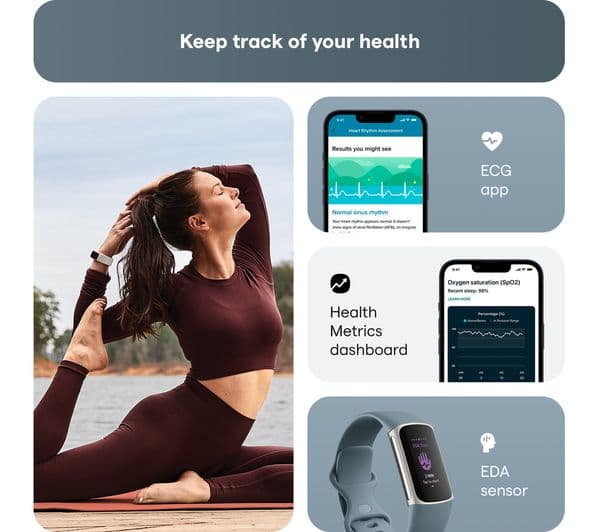 FITBIT Charge 5 Fitness Tracker - Steel Blue, Universal - Image 5