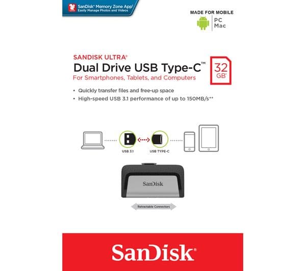 SANDISK Ultra USB Type-C & USB 3.1 Dual Memory Stick - 32 GB, Silver - Image 2