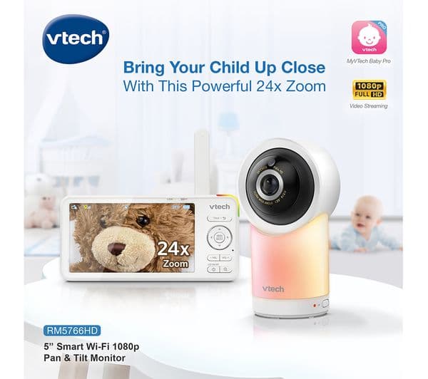 VTECH RM5766HD 5" LCD Screen Smart Video Baby Monitor - White - Image 7