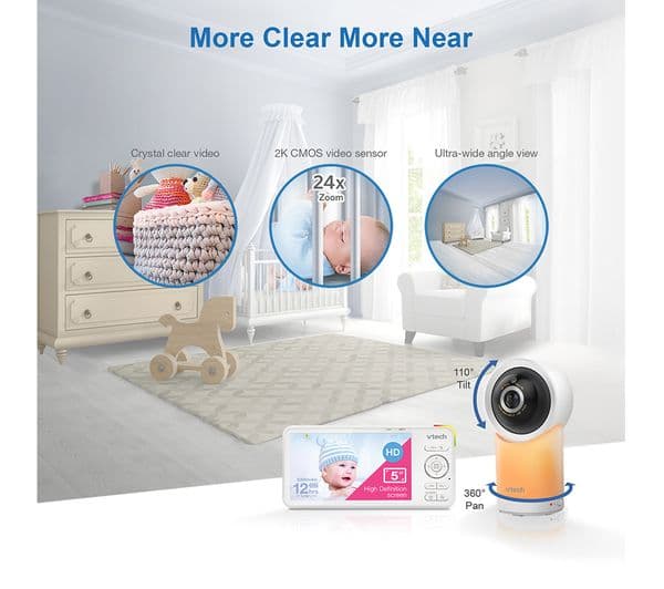VTECH RM5766HD 5" LCD Screen Smart Video Baby Monitor - White - Image 9