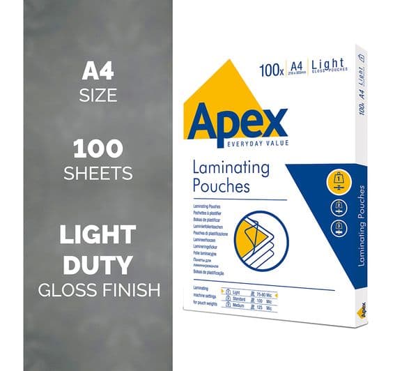FELLOWES Apex Light Duty A4 Laminating Pouches - Pack of 100 - Image 2