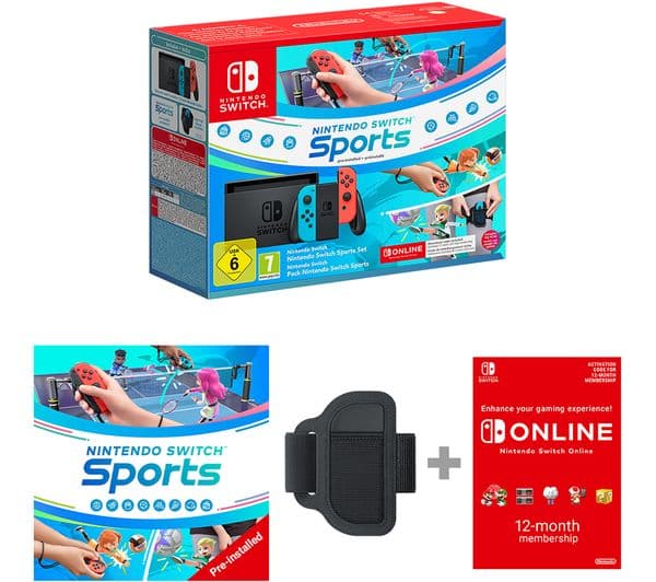 Nintendo Switch Neon Red & Blue with Sports & Nintendo Switch Online 12 Month Membership - Image 1