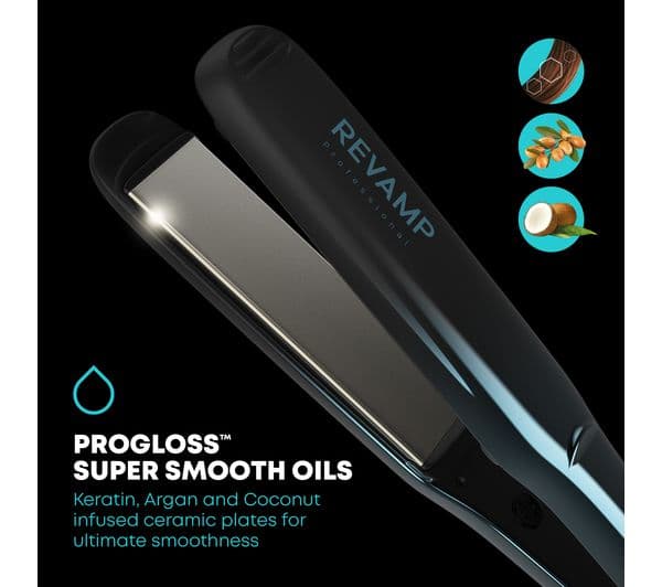 REVAMP Wide Ultra X Shine Ceramic Hair Straightener - Black - Image 4