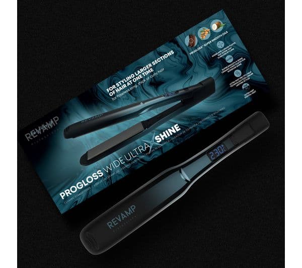 REVAMP Wide Ultra X Shine Ceramic Hair Straightener - Black - Image 6