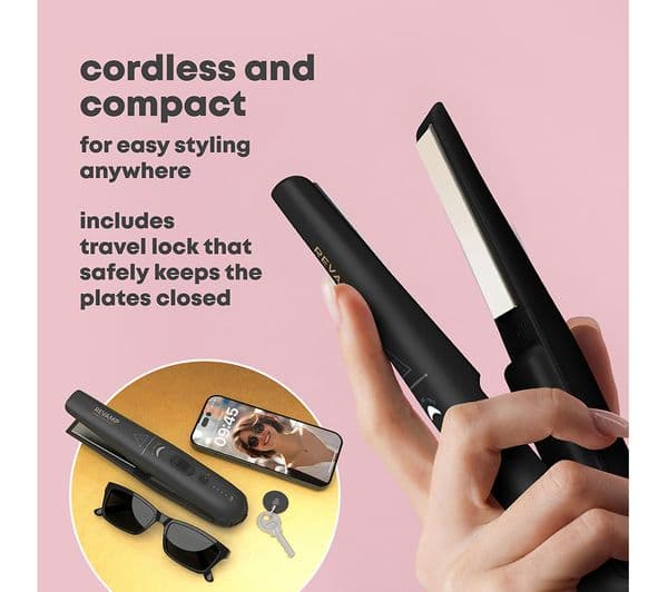 REVAMP Liberate Cordless Compact Ceramic Hair Straightener - Black - Image 8