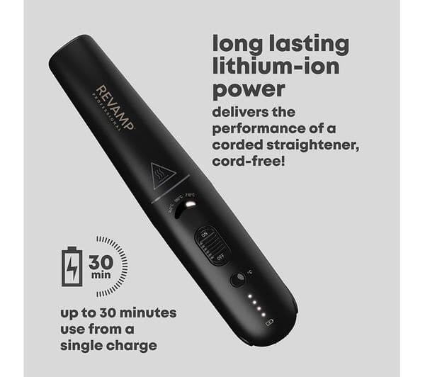REVAMP Liberate Cordless Compact Ceramic Hair Straightener - Black - Image 9