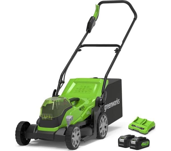 GREENWORKS GWG24X2LM36K4X Cordless Rotary Lawn Mower with 2 Batteries - Black & Green - Image 1