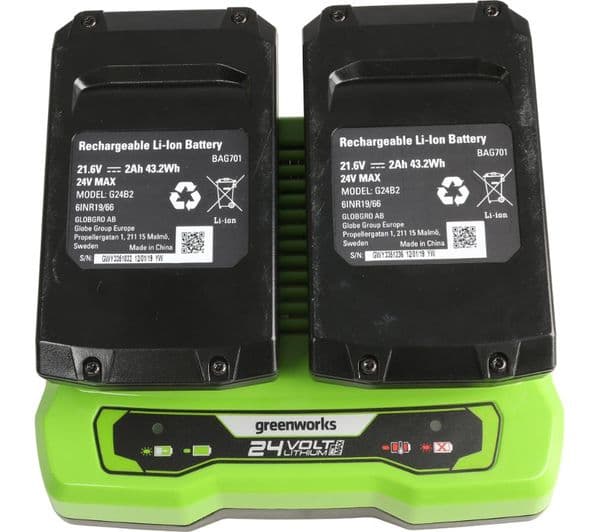 GREENWORKS GWG24X2LM36K4X Cordless Rotary Lawn Mower with 2 Batteries - Black & Green - Image 3
