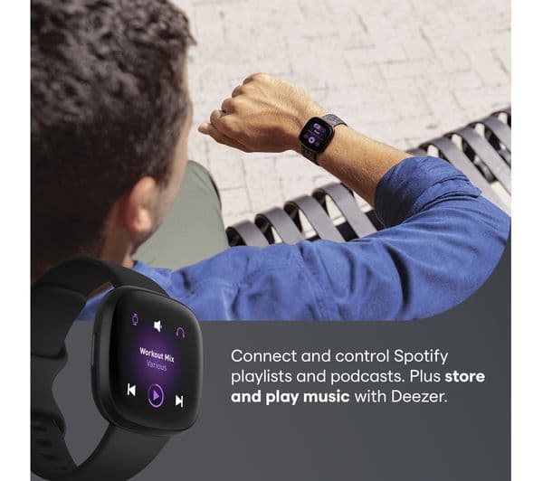 FITBIT Versa 3 Smart Watch with Alexa & Google Assistant - Black - Image 5