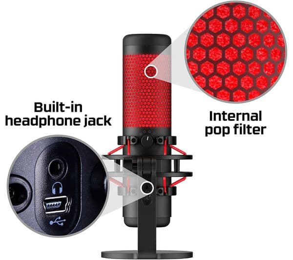 HyperX QuadCast 4P5P6AA USB Condenser Gaming Microphone - Black Red - Image 7