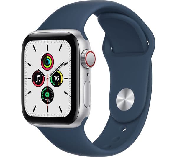 APPLE Watch SE Cellular - Silver Aluminium with Abyss Blue Sports Band, 40 mm - Image 1