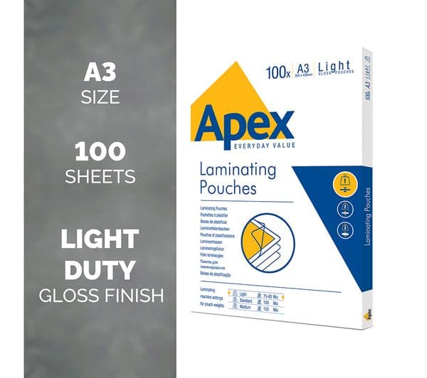 FELLOWES Apex Light 6001901 150 Micron A3 Laminating Pouches - Pack of 100 - Image 2