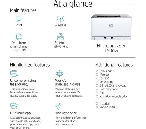 HP Colour Laser 150nw AirPrint Wireless Laser Printer - Image 9