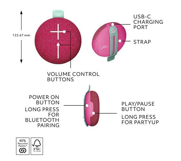 ULTIMATE EARS MINIROLL Portable Bluetooth Speaker - Pink - Image 7