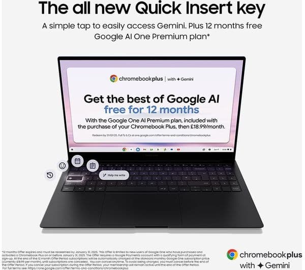 Samsung Galaxy 15.6" Chromebook Plus - Intel® Core™ 3, 256 GB UFS, Neptune Blue - Image 2