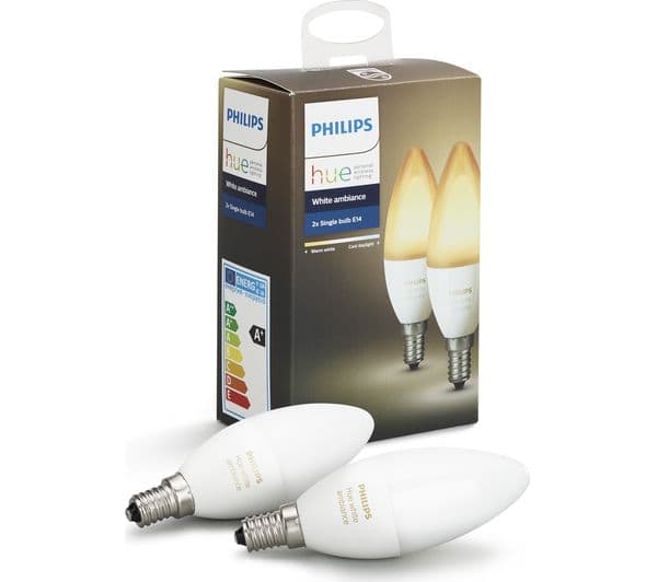 PHILIPS HUE Hue White Ambiance Wireless Bulb Twin Pack - E14 - Image 2