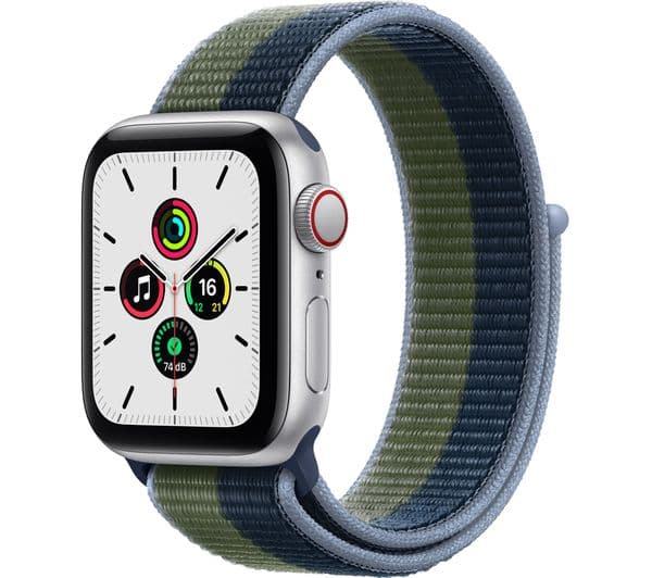 APPLE Watch SE Cellular - Silver Aluminium with Abyss Blue & Moss Green Sports Loop, 40 mm - Image 1