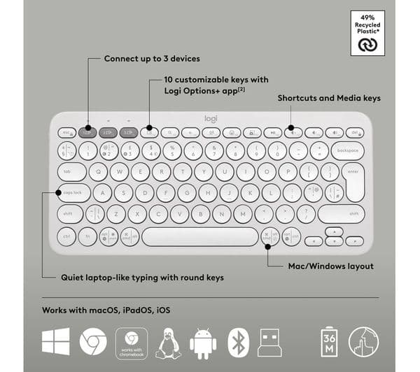 Logitech Pebble 2 MK380 Wireless Keyboard Mouse Set White - Image 6