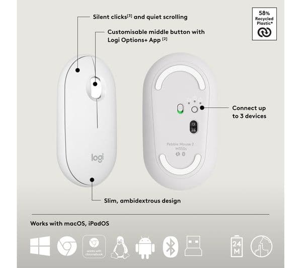 Logitech Pebble 2 MK380 Wireless Keyboard Mouse Set White - Image 7