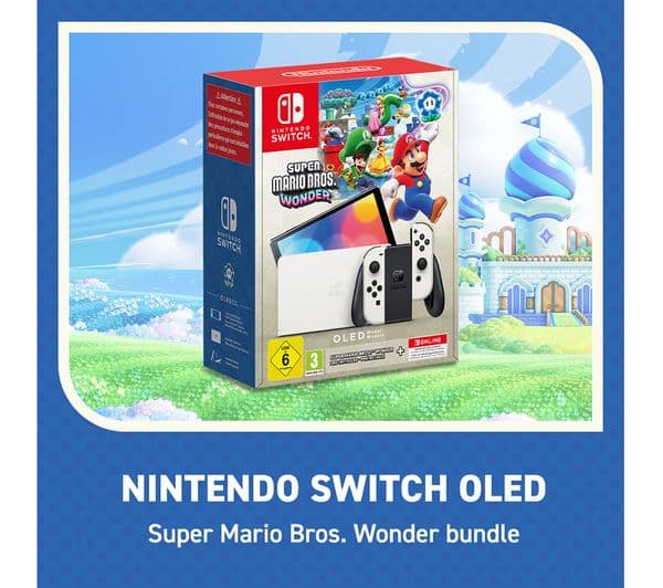 Nintendo Switch OLED White & Super Mario Bros. Wonder Bundle with Nintendo Switch Online 12 Month Membership - Image 2