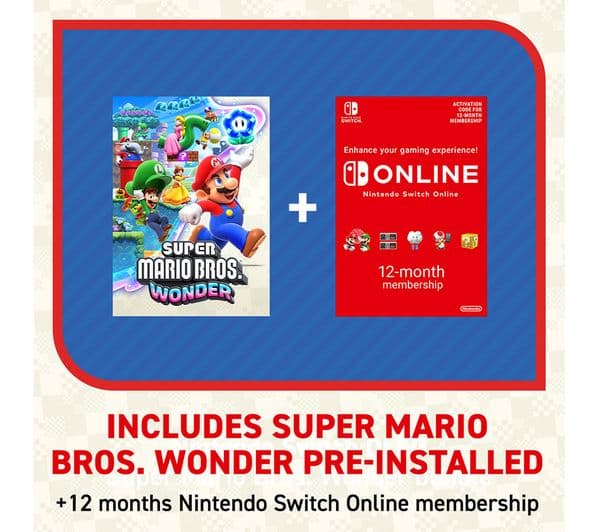 Nintendo Switch OLED White & Super Mario Bros. Wonder Bundle with Nintendo Switch Online 12 Month Membership - Image 4