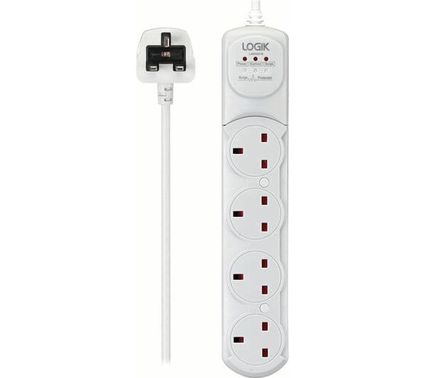 LOGIK L4W4S18 Left-Handed Surge Protected 4-Socket Extension Lead - 4 m - Image 1