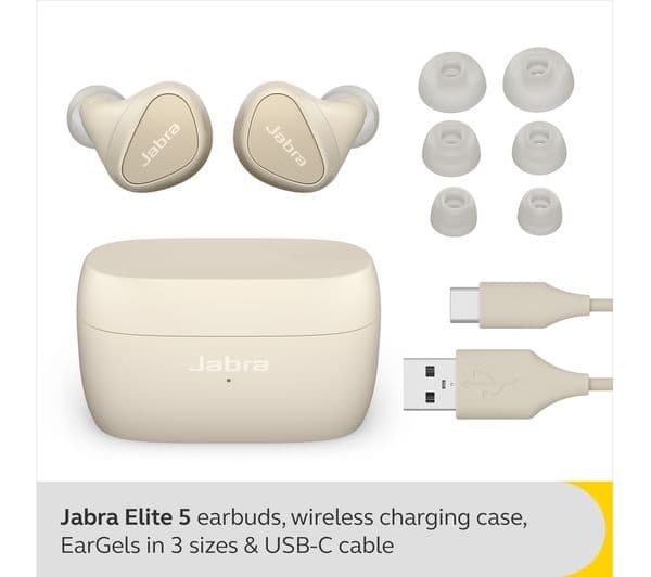 JABRA Elite 5 Wireless Bluetooth Noise-Cancelling Earbuds - Gold Beige - Image 8