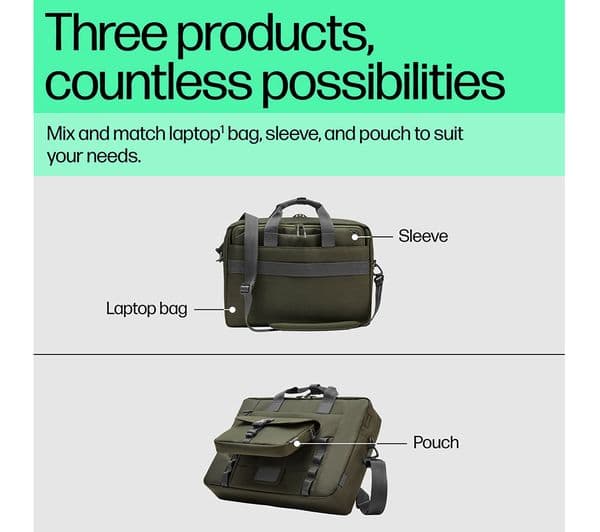 HP Modular 15.6" Laptop Bag Grey & Green - Image 9