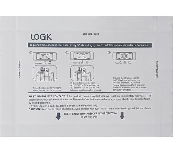 LOGIK Shredder Oil Lubricant Sheets - Pack of 12 - Image 1