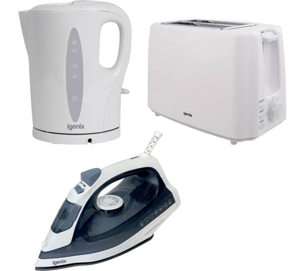 IGENIX IGPK29 2-Slice Toaster, Kettle & Iron Bundle - White - Image 1